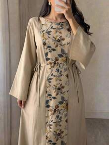Al Najma Gaun Wanita Elegan dengan Motif Bunga dan Lengan Mengembang Gaya Arab - MultiWarna - View 1