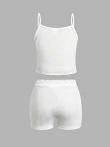 SHEIN Young Girls Random: 8 Pcs 6 Pcs Send Casual Minimalist Slim Fit Camisole Top & Shorts Set Suitable For Summer 6-Piece Set RANDOM 4 SETS Send 3 Set - White - View 6