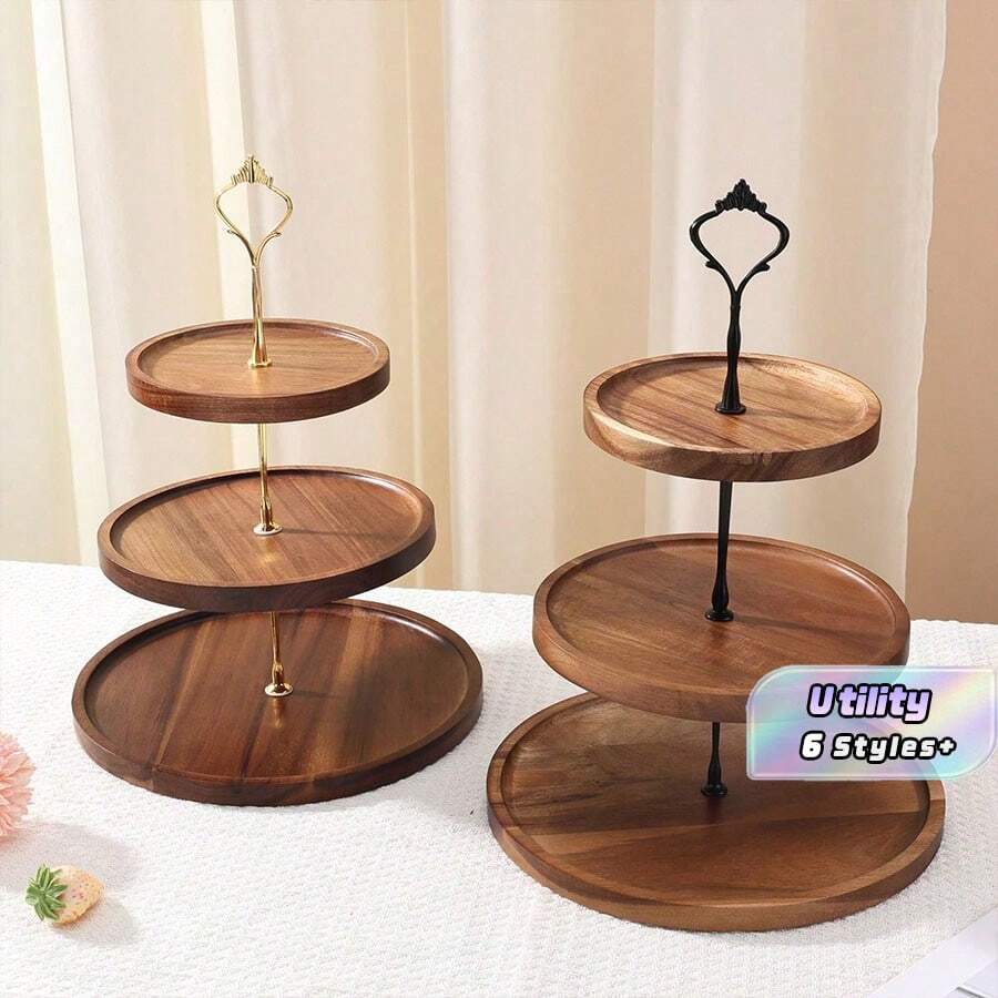 1pc European Style Afternoon Tea Dessert Plate, Sweets Tray, Decorative Cake Stand, 3-Tier Cake Rack, Suitable For Birthday Party, Family Gathering, Christmas Party - Multicolor - View 1