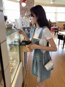 DAZY Women's Girls Korean Style Washed Casual Denim Dress School Cute Tops - Blue - View 7