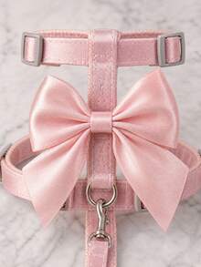 PETSIN 1PC Must-Have Cute Shiny Big Bow Cat Harness Leash Set Soft Nylon Webbing I-Shaped Cat Harness Escape-Proof No Choke Adjustable Cat Walking Leash Comfortable Breathable Pet Harness With Glossy Satin Bow Decor Hands-Free Cat Traction Rope Anti-Escape - Multicolor - View 10