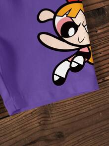 THE POWERPUFF GIRLS X SHEIN Kleine Mädchen Buchstaben & Cartoon Muster Rundhals Kurzarm T-Shirt und Shorts Casual Tagesoutfit - Weiss - Übersicht 6