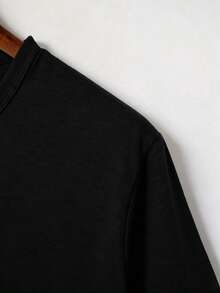Manfinity Dauomo Camisa polo de manga corta de uso diario minimalista de unicolor para hombres - Negro - Ver 5