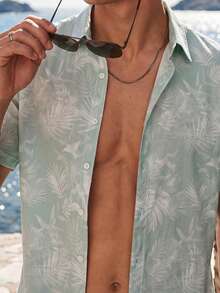 Manfinity VDAYZ Men Tropical Print Short Sleeve Shirt For Summer - Grey - View 3