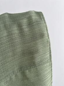 Elamini 春夏季白色V領收腰紋理短袖女式襯衫 - 綠色 - 查看 5