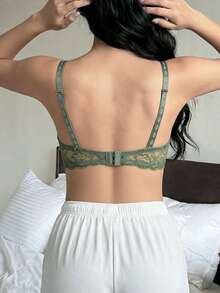 Napfluff 2pcs Women's Solid Color Lace Bra With Underwire - Green - View 2