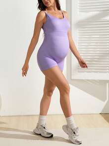 SHEIN Seamless Sports Yoga Camisole & Shorts Set/Backless Design/Fashionable & Sexy/Adjustable Straps/Fitness Yoga/Comfortable/Versatile - Mauve Purple - View 4