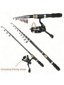 One Black Short Mini Fishing Rod, Compact Design - Ultra-Portable And Space-Saving Design With A Smooth Telescopic Mechanism, Telescopic Sea Fishing Rod, Outdoor Fishing Tackle, Suitable For Lakes, Rivers, Streams, Oceans, Bays And Winter Freshwater, Saltwater And Ice Fishing (Excluding Pufffish). - Multicolor - View 5