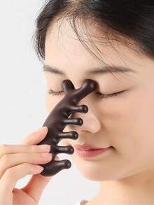1Pc Dolphin Shaped Scalp Massage Comb, 5-Tooth Imitation Wood Plastic Hair Massage Comb - Brown - View 2