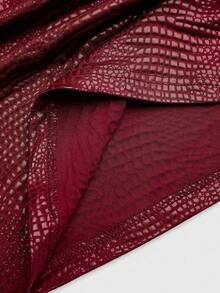 Sweetra Plus Size New Fashion Burgundy Crocodile Embossed Coated Stretch Street Style Sexy Party Nightclub Commute Daily Slim Fit Ruched Tank Top 2-Piece Set - Burgundy - View 8