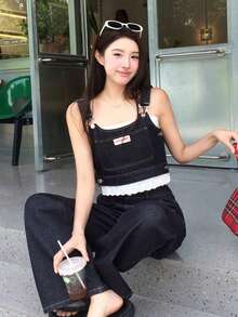DAZY 女款牛仔吊帶褲與休閒長褲韓系風格2件式牛仔套裝夏季 - 藍色 - 查看 1