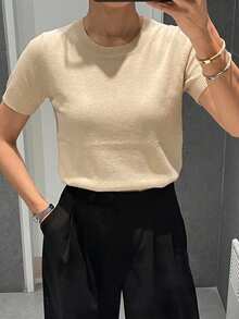 DAZY 女款商務休閒 Polo 領短袖針織上衣 夏季 - 米色 - 查看 2
