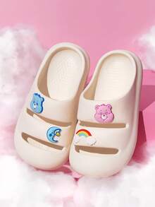 SHEIN X Care Bears 米色卡通女孩拖鞋，EVA輕量材質，腳趾保護，適合室內、淋浴或海灘使用，幼童與兒童尺寸，夏季服飾，春季服飾，海灘，度假 - 米色 - 查看 9