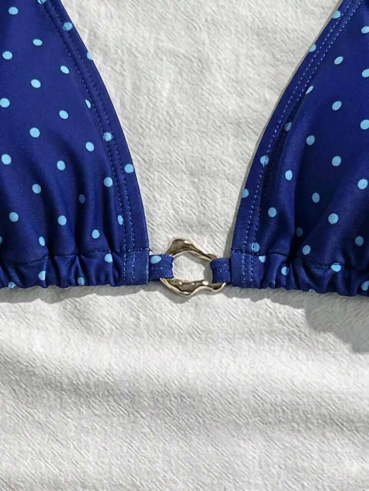 Swim Mod 26SS Spring/Summer Vacation Beach High-End Sexy Polka Dot Swimsuit 2 Pieces Set - Navy Blue - View 5