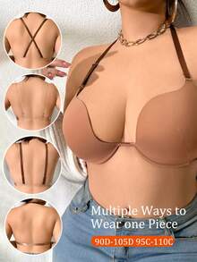 DesireSculpt Plus Size Contrast Color Strap Seamless Comfortable Bra - Coffee Brown - View 5
