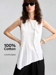 Ontre Top blanco cómodo para mujer con diseño asimétrico, estilo bohemio casual para todas las estaciones, ropa de vacaciones para la playa, estilo urbano moderno de otoño - Blanco - Ver 7