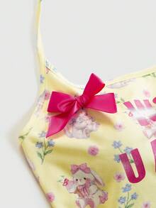 ROMWE Kawaii 女款可愛兔子與貓咪印花字母箔 3D 蝴蝶結裝飾掛脖背心 - 鵝黃色 - 查看 9