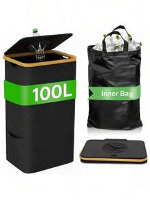 100-Liter Capacity With Lid Recycling Trash Can - 29-Gallon Kitchen Trash Can, Equipped With 1 Detachable And Reusable Inner Bag, Suitable For Bottles, Cans, Plastics And Glass. Multi-Purpose Garbage Classification Trash Can, Suitable For Families - Multicolor - View 11