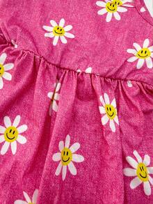 Elladie kids 2pcs/Set Young Girls' Blue Spring/Summer Cute Strap Waist A-Line Dress Set,Daisy Heart Print School Style For Outings,Matching Outfits For Sisters - Multicolor - View 7