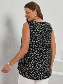 Comfylo Plus Size Women's Ditsy Floral V-Neck Loose Casual Tank Top - Multicolor - View 2