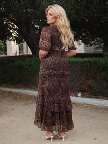 Dripcurv Plus Size Fashionable Leopard Print Ruffle Hem Dress, Summer Vacation Elegant - Multicolor - View 3