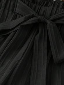 SHEIN Tall CURVE 大码女式纸袋腰带休闲黑色裤子 - 黑色 - 查看 7
