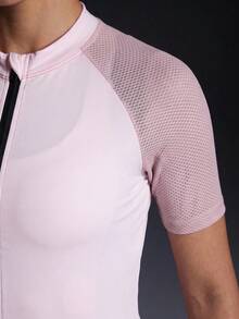 Powerista Women's Summer Mesh Patchwork Raglan Sleeve Zipper Cycling Jersey Top - Baby Pink - View 5