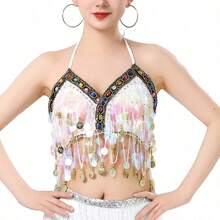 1PC Colorful Sequin Wrapped Belly Dance Costume, A Hanging Coin Stage Performance Dance Costume With Sequin Tassel Top - Multicolor - View 21