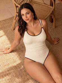 Swim Chiccia 2026 New Women's Summer Fashion One-Piece Swimsuit, Round Neck, Metal Hardware, Special Fabric, Slimming And Body-Flattering, Beach Vacation Sports Swimwear - Apricot - View 1