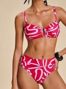Travachic Women's Printed U-Neckline Swimsuit And Bikini Bottom 2 Pieces Set - Multicolor - View 1