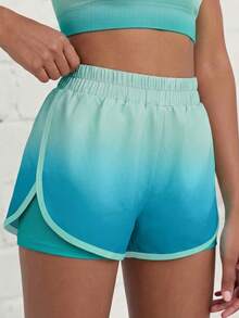 SHEIN Tween Girls Casual Simple Orange Gradient 2 In 1 Anti-Exposure Sports Shorts Knit Fashion Girls Sports Pants Casual Wear Girls Clothing Apparel, Fall - Multicolor - View 1