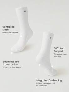GLOWMODE 3 pares de calcetines suaves con malla ventilada y logotipo bordado perfectos para ejercicios diarios informales - Blanco - Ver 4