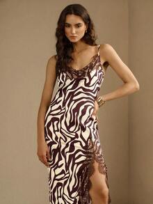 Briarwyn Women's Contrast Lace White And Burgundy Zebra Print Camisole Dress Date Night Night Out Summer Sexy - Brown - View 7