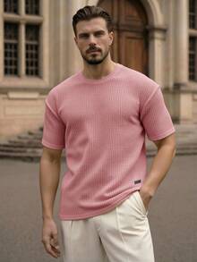 HIMLAND Loose Fit Men's Solid Waffle Knit T-Shirt - Baby Pink - View 10