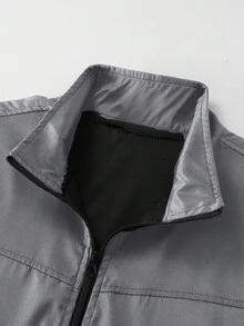 Manfinity Homme Men's Stand Collar Zipper Casual Versatile Daily Travel Long Sleeve Jacket - Light Grey - View 3