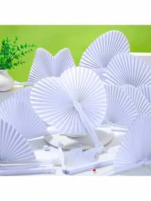 50pcs/30pcs/10pcs White Paper Fans, Foldable Handheld Ladies Fans, Heart Shape Wedding Decoration Folding Hand Fans For Bride Guests Church Party Favors Dance Birthday DIY - White - View 8