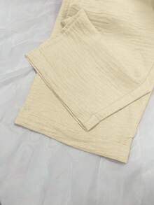 Selamara Linen Comfortable Fabric Drawstring 7/10 Length Harem Pants - Apricot - View 3