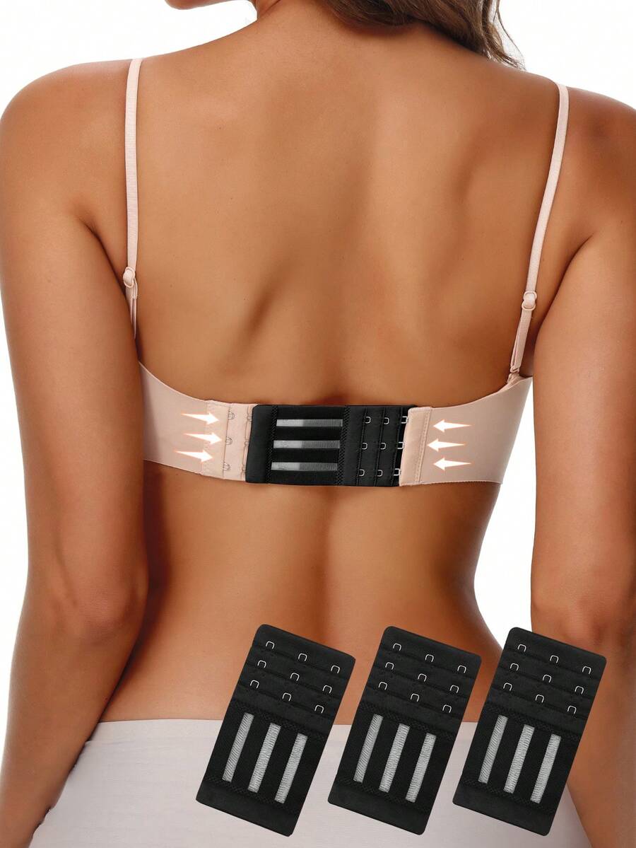 Accesorio de ropa interior de talla grande (conjunto de 3 piezas de ganchos para ropa interior) - Negro - Ver 1