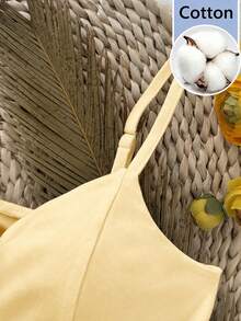 Selianne Camisola ajustada con tirantes de volantes y lazo delantero, estilo francés suave y efecto adelgazante - Amarillo claro - Ver 6