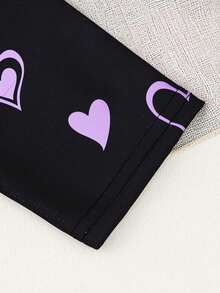 SHEIN Genkimix Kids 女孩斋月蝴蝶印花上衣，可爱活泼的休闲粉色 T 恤，带有 3D 蝴蝶装饰，搭配黑色紧身裤，优雅的情人节心形图案，适合室内和室外穿着 - 紫色 - 查看 4