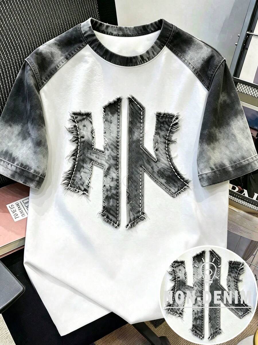 Manfinity Joysei Men's Black White Gradient Printed Raglan T-Shirt ,Perfect For Outdoor Trips, Friend Gatherings, Dates & Daily Wear, Fits Guys - Multicolor - View 1