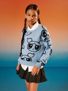 THE POWERPUFF GIRLS X SHEIN Lässiger, vielseitiger Pullover mit Blasenmuster für Tween-Mädchen - Verschiedenfarbig - Übersicht 4