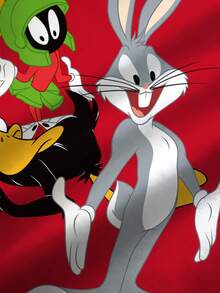 LOONEY TUNES X SHEIN 男童休闲运动风趣味卡通字母图案撞色条纹宽松套头卫衣 - 白色 - 查看 5