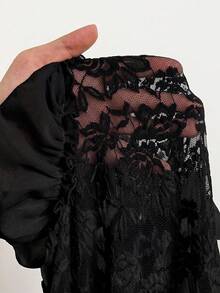 Maweii Women's Summer Adjustable Strap Neckline Ruffle Hem Lace Patchwork Plus Size Dress, Romantic Sexy Party Beach Vacation Casual Vacation Outfit Black - Black - View 7