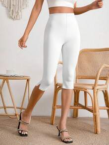 Wandoria Quần legging co giãn màu trơn thường ngày dành cho nữ - trắng - Xem 4
