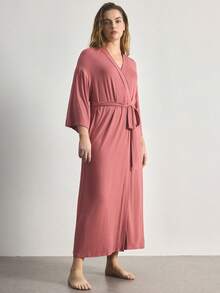 Ocili Bata larga de manga larga cómoda y suave de talla grande y minimalista - Rosa vieja - Ver 3