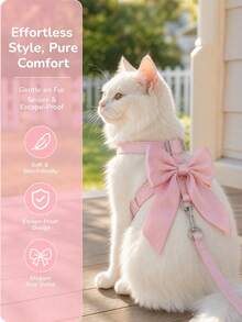 PETSIN 1PC Must-Have Cute Shiny Big Bow Cat Harness Leash Set Soft Nylon Webbing I-Shaped Cat Harness Escape-Proof No Choke Adjustable Cat Walking Leash Comfortable Breathable Pet Harness With Glossy Satin Bow Decor Hands-Free Cat Traction Rope Anti-Escape - Multicolor - View 2