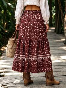 LanaWest CURVE Plus Size Women's Pleated Printed Vacation Skirt - Multicolor - View 2
