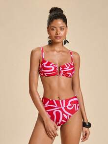 Travachic Women's Printed U-Neckline Swimsuit And Bikini Bottom 2 Pieces Set - Multicolor - View 4