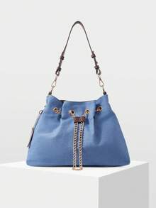 MOTF WOMEN'S FASHION SHOULDER BAG, CASUAL RETRO BLUE SPLICING, EXQUISITE CHAIN TOTE BAG, SUITABLE FOR DAILY, COMMUTING, SHOPPING, VACATION, TRAVEL, VERSATILE - Blue coffee - View 3